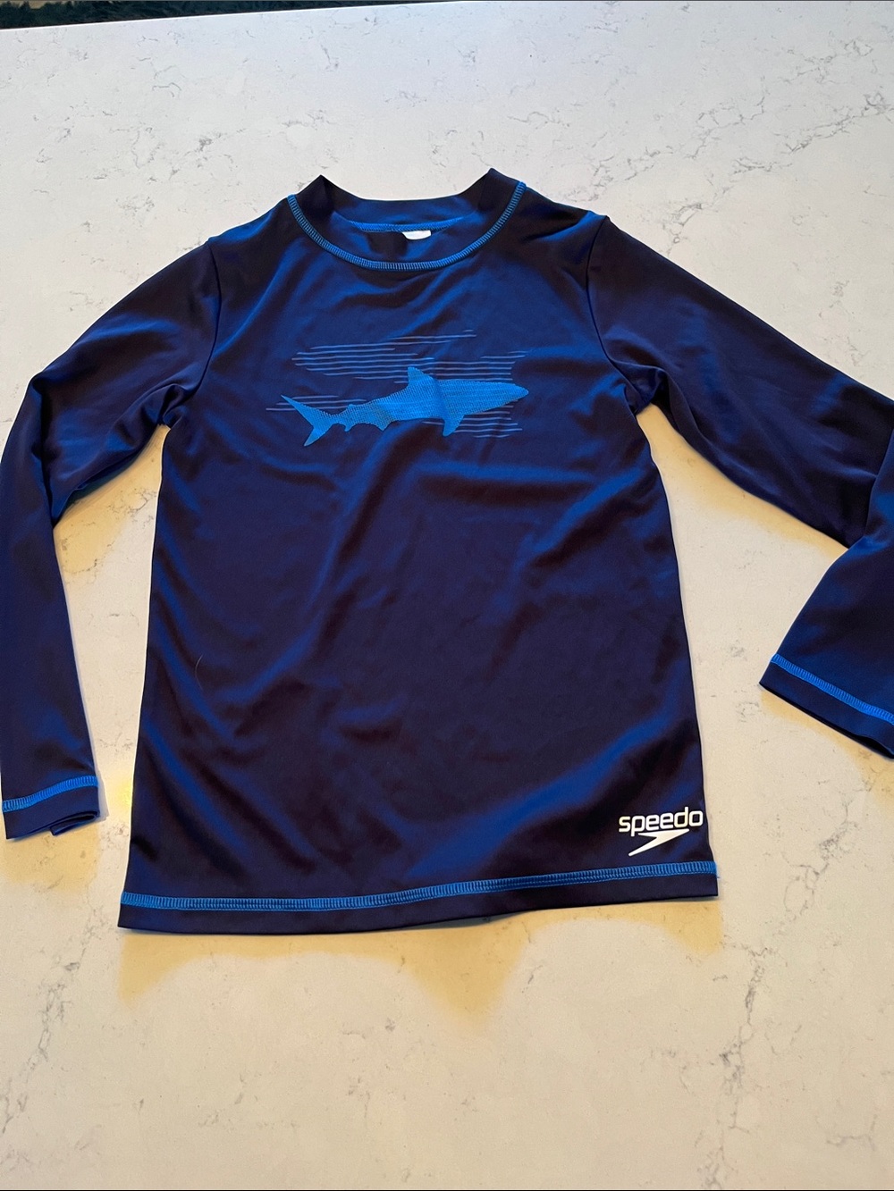 Speedo Navy and Blue Long-Sleeve Shark Rashguard for Kids